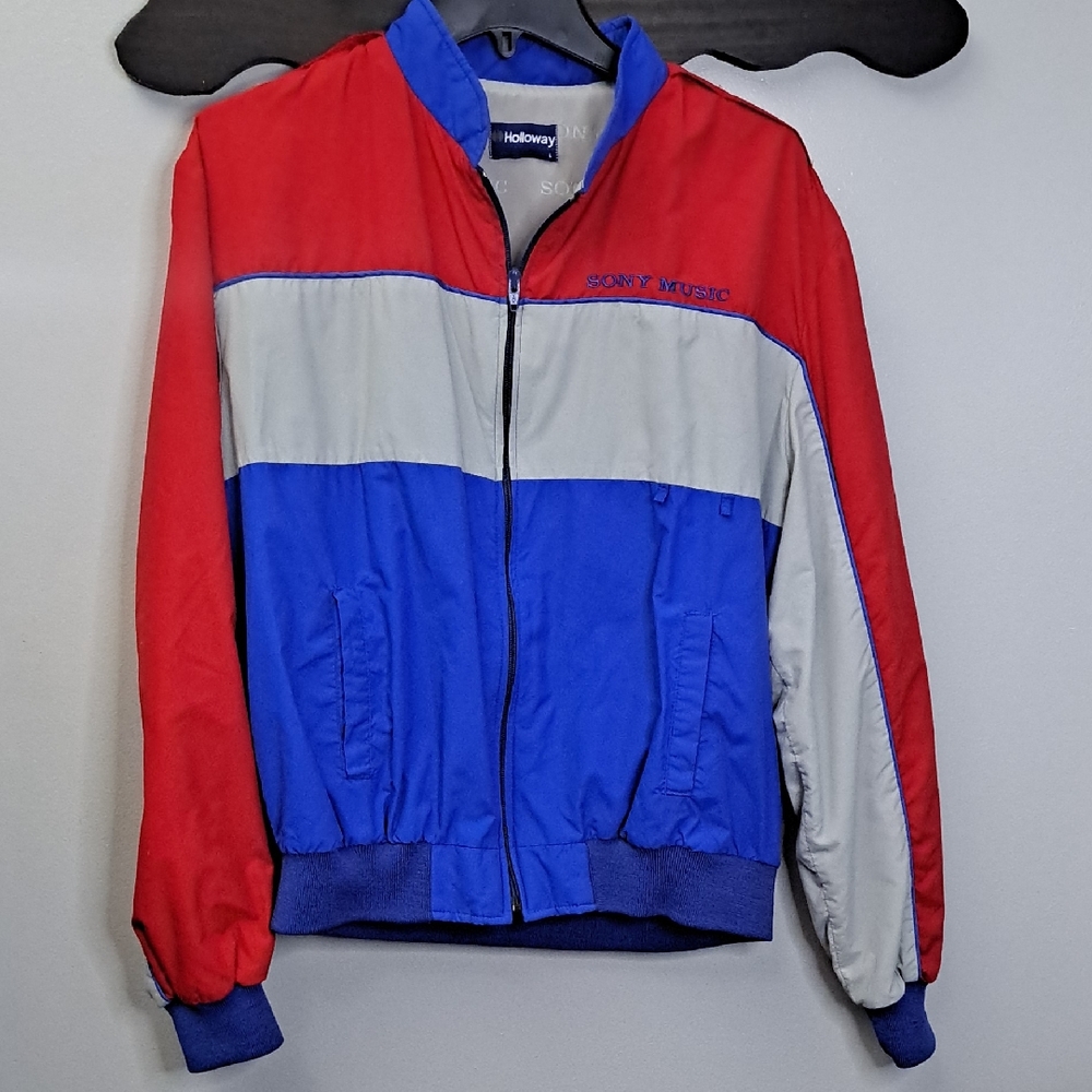 Vintage Sony Music Holloway Windbreaker Jacket Colorblock Full Zip Rare Sz Large